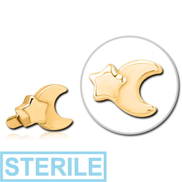 STERILE GOLD PVD COATED SURGICAL STEEL PUSH FIT ATTACHMENT FOR BIOFLEX INTERNAL LABRET - CRESCENT AND STAR
