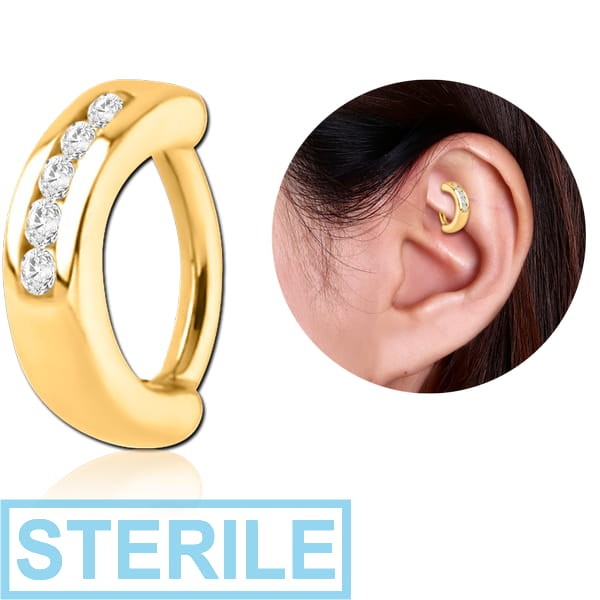 STERILE GOLD PVD COATED SURGICAL STEEL JEWELLED ROOK CLICKER - 3MM CENTER AND 2MM STONES