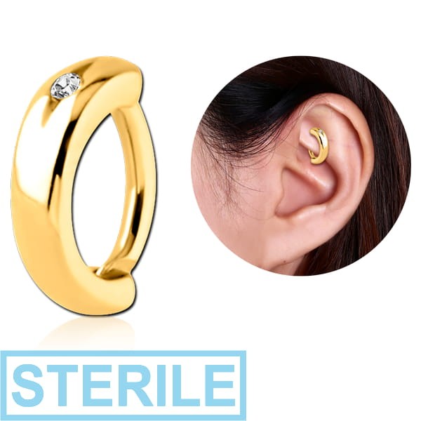STERILE GOLD PVD COATED SURGICAL STEEL JEWELLED ROOK CLICKER - TOP SINGLE STONE