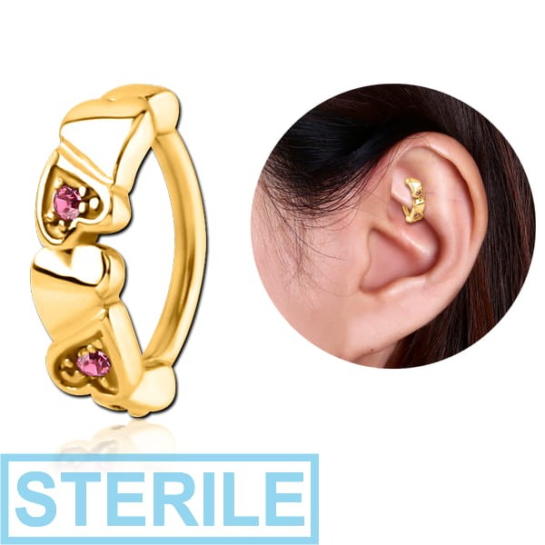 STERILE GOLD PVD COATED SURGICAL STEEL JEWELLED ROOK CLICKER - HEART
