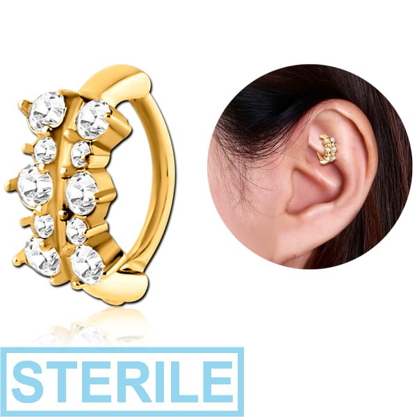 STERILE GOLD PVD COATED SURGICAL STEEL JEWELLED ROOK CLICKER - FILIGREE