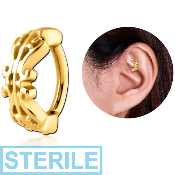 STERILE GOLD PVD COATED SURGICAL STEEL ROOK CLICKER - FILIGREE