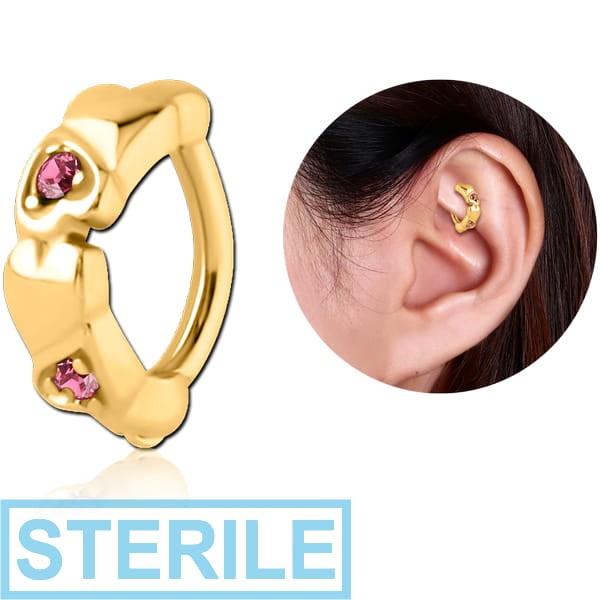 STERILE GOLD PVD COATED SURGICAL STEEL JEWELLED ROOK CLICKER - HEART