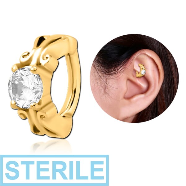 STERILE GOLD PVD COATED SURGICAL STEEL PRONG SET JEWELLED ROOK CLICKER - FANCY 3MM CENTER STONE
