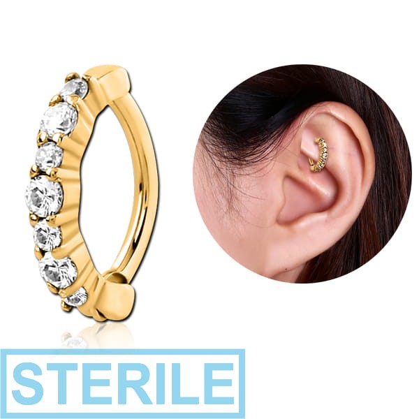 STERILE GOLD PVD COATED SURGICAL STEEL PRONG SET JEWELLED ROOK CLICKER - ZEBRA 1.5MM AND 2MM STONES