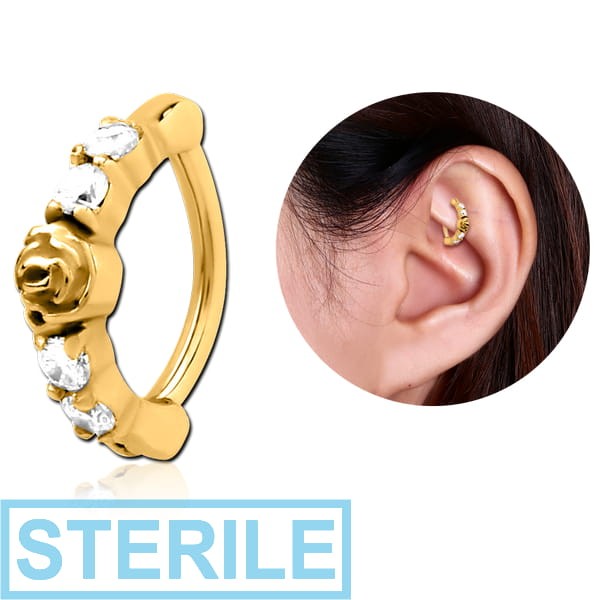 STERILE GOLD PVD COATED SURGICAL STEEL PRONG SET JEWELLED ROOK CLICKER - CENTER ROSE