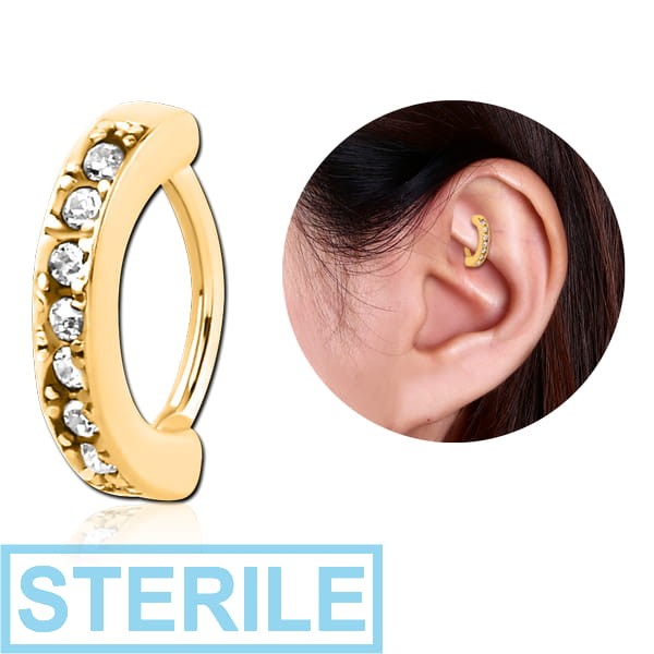 STERILE GOLD PVD COATED SURGICAL STEEL PREMIUM CRYSTAL JEWELLED ROOK CLICKER