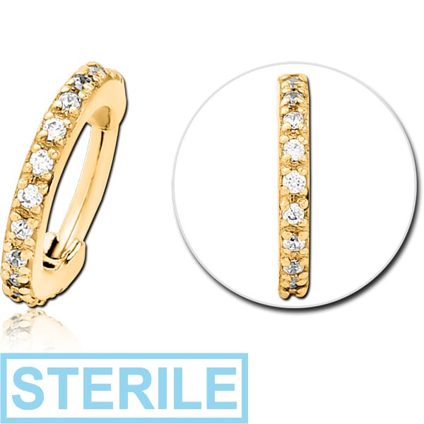 STERILE GOLD PVD COATED SURGICAL STEEL JEWELLED MULTI PURPOSE CLICKERSURGICAL STEEL PRONG SET CRYSTAL JEWELLED MULTI PURPOSE CLICKER