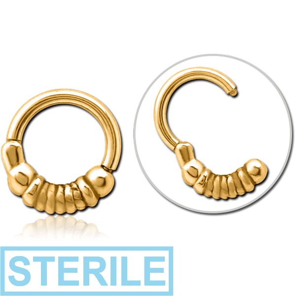 STERILE GOLD PVD COATED SURGICAL STEEL HINGED CLICKER - ROPE