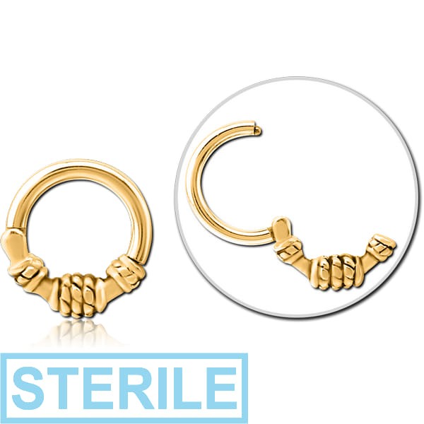 STERILE GOLD PVD COATED SURGICAL STEEL HINGED CLICKER - THREE ROPES SMALL