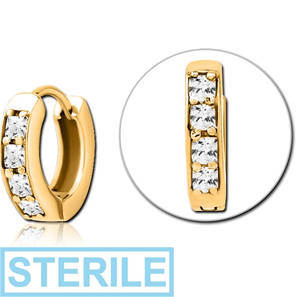 STERILE GOLD PVD COATED SURGICAL STEEL PRONG SET JEWELLED MULTI PURPOSE HUGGIE PIERCING