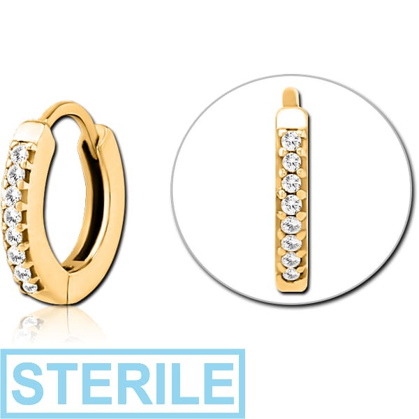 STERILE GOLD PVD COATED SURGICAL STEEL JEWELLED MULTI PURPOSE HUGGIE PIERCING