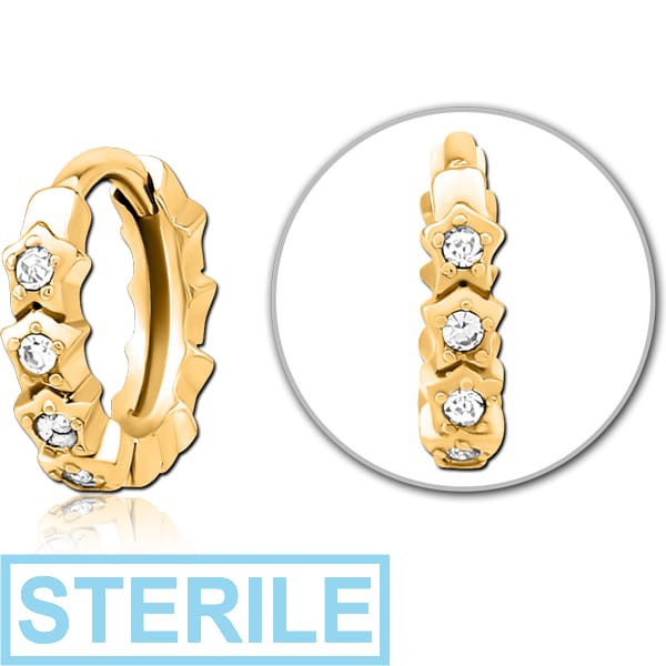 STERILE GOLD PVD COATED SURGICAL STEEL JEWELLED MULTI PURPOSE HUGGIE PIERCING