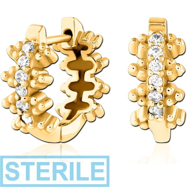 STERILE GOLD PVD COATED SURGICAL STEEL JEWELLED HUGGIES PAIR