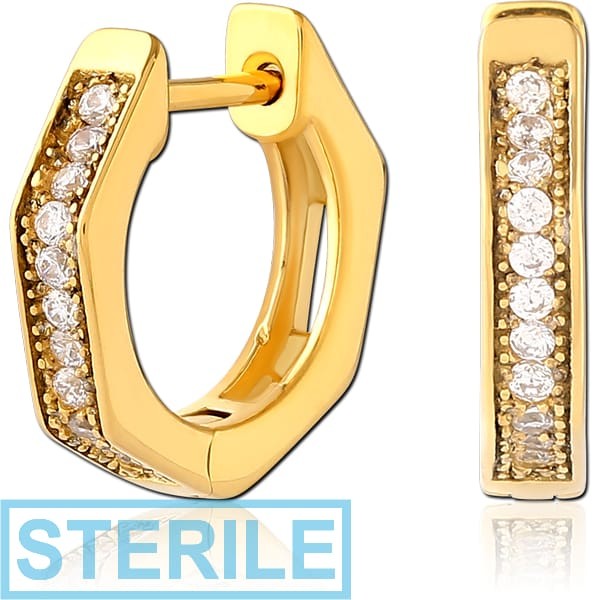 STERILE GOLD PVD COATED SURGICAL STEEL JEWELLED HUGGIES PAIR