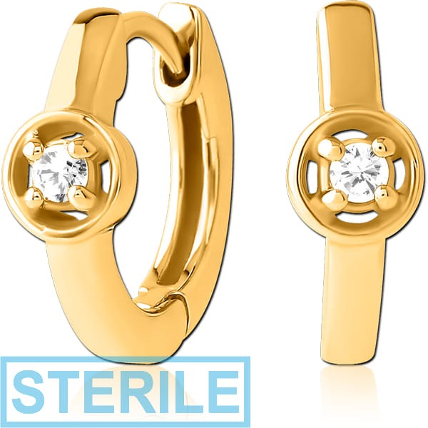 STERILE GOLD PVD COATED SURGICAL STEEL JEWELLED HUGGIES PAIR