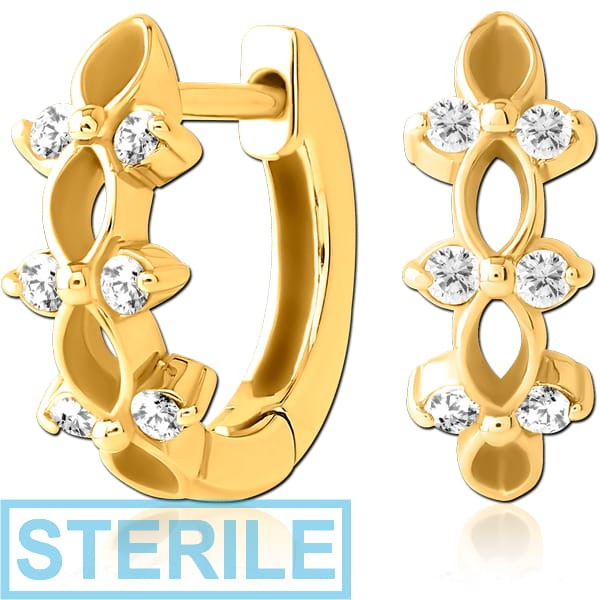 STERILE GOLD PVD COATED SURGICAL STEEL JEWELLED HUGGIES PAIR