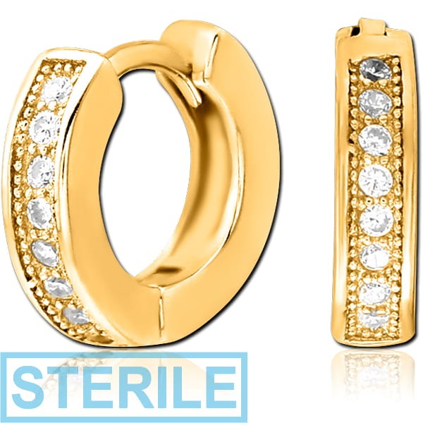 STERILE GOLD PVD COATED SURGICAL STEEL JEWELLED HUGGIES PAIR