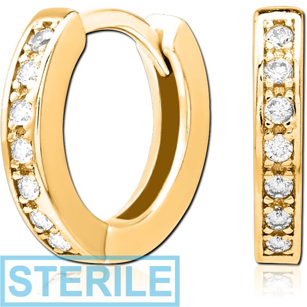 STERILE GOLD PVD COATED SURGICAL STEEL JEWELLED HUGGIES PAIR