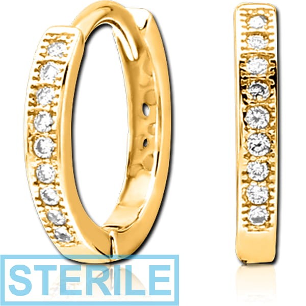 STERILE GOLD PVD COATED SURGICAL STEEL JEWELLED HUGGIES PAIR
