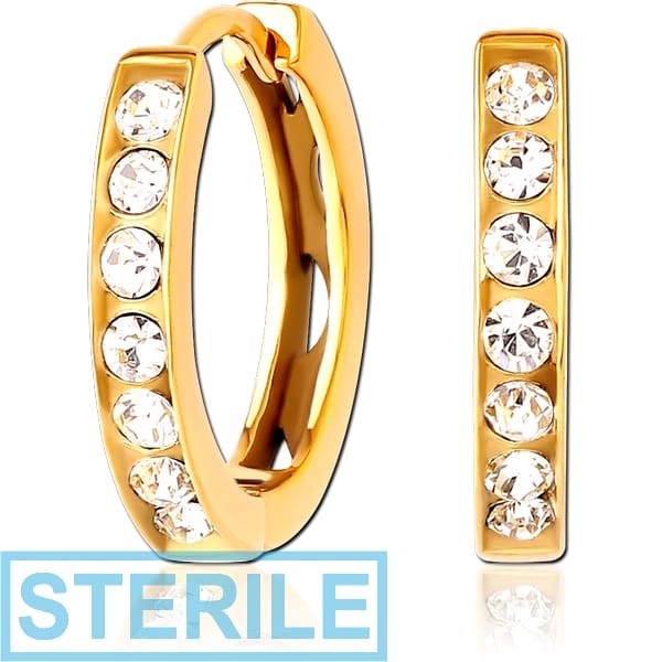 STERILE GOLD PVD COATED SURGICAL STEEL JEWELLED HUGGIES PAIR