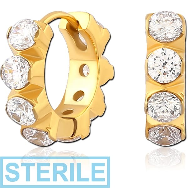 STERILE GOLD PVD COATED SURGICAL STEEL JEWELLED HUGGIES PAIR