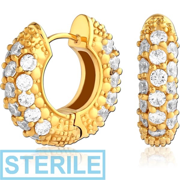 STERILE GOLD PVD COATED SURGICAL STEEL JEWELLED HUGGIES PAIR