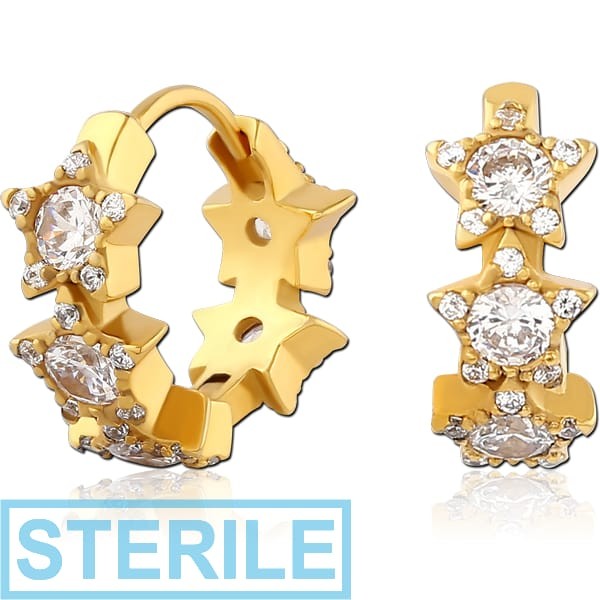 STERILE GOLD PVD COATED SURGICAL STEEL JEWELLED HUGGIES PAIR
