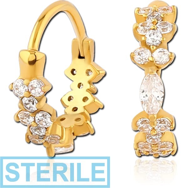 STERILE GOLD PVD COATED SURGICAL STEEL JEWELLED HUGGIES PAIR