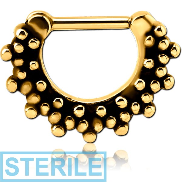 STERILE GOLD PVD COATED SURGICAL STEEL HINGED SEPTUM CLICKER