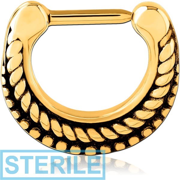 STERILE GOLD PVD COATED SURGICAL STEEL HINGED SEPTUM CLICKER RING