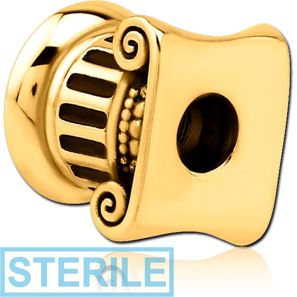 STERILE GOLD PVD COATED STAINLESS STEEL THREADED TUNNEL WITH SURGICAL STEEL TOP