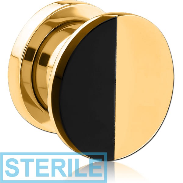 STERILE GOLD PVD COATED STAINLESS STEEL THREADED TUNNEL WITH SURGICAL STEEL TOP