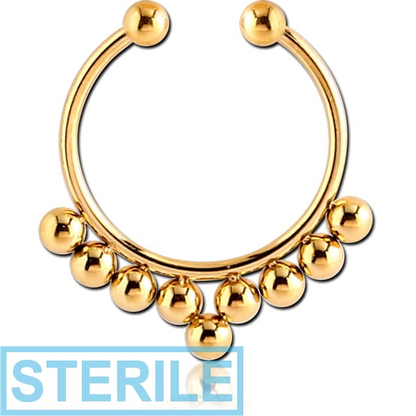 STERILE GOLD PVD COATED SURGICAL STEEL FAKE SEPTUM RING - 9 BALLS