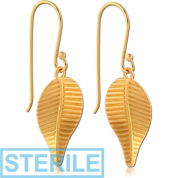 STERILE STERLING SILVER 925 GOLD PVD COATED EARRINGS PAIR - LEAF