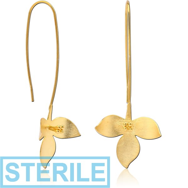 STERILE STERLING SILVER 925 GOLD PVD COATED MATT FINISH EARRINGS PAIR - FLOWER
