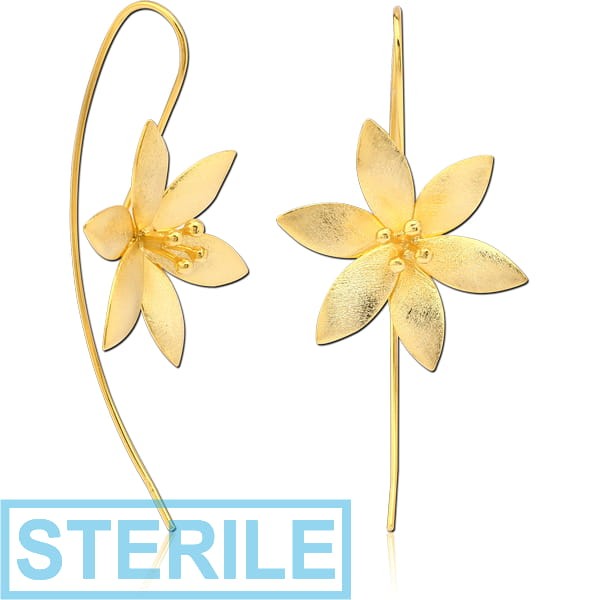 STERILE STERLING SILVER 925 GOLD PVD COATED MATT FINISH EARRINGS PAIR - FLOWER
