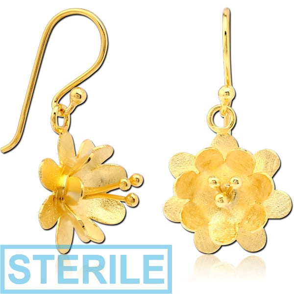 STERILE STERLING SILVER 925 GOLD PVD COATED MATT FINISH EARRINGS PAIR - FLOWER