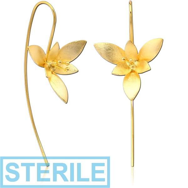 STERILE STERLING SILVER 925 GOLD PVD COATED MATT FINISH EARRINGS PAIR - FLOWER