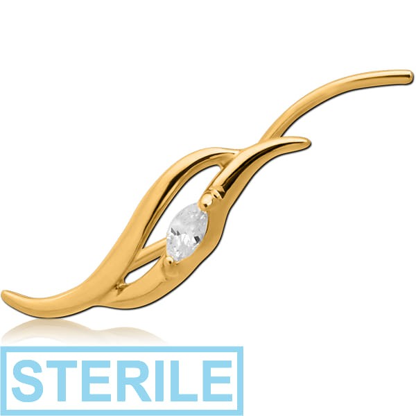 STERILE STERLING SILVER 925 GOLD PVD COATED JEWELLED EAR VINE - LEFT