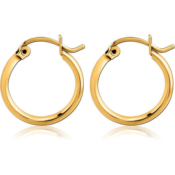 STERILE GOLD PVD COATED SURGICAL STEEL ROUND WIRE EAR HOOPS PAIR