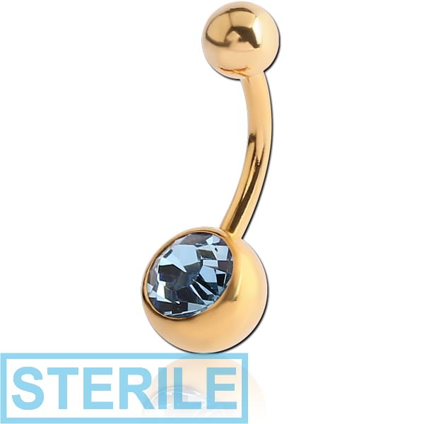 STERILE GOLD PVD COATED TITANIUM HIGH END CRYSTAL JEWELLED NAVEL BANANA