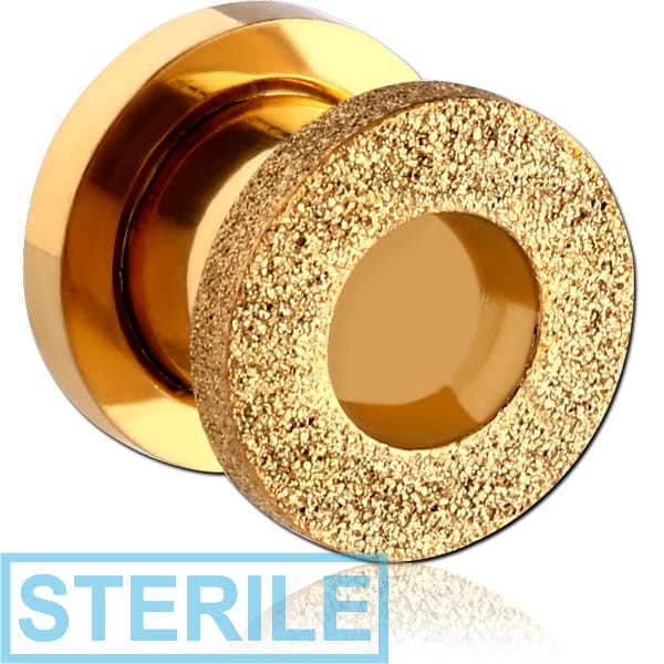 STERILE GOLD PVD COATED STAINLESS STEEL FROSTED THREADED TUNNEL