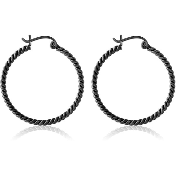 STERILE HEMETITE PVD COATED SURGICAL STEEL TWISTED WIRE EARRINGS