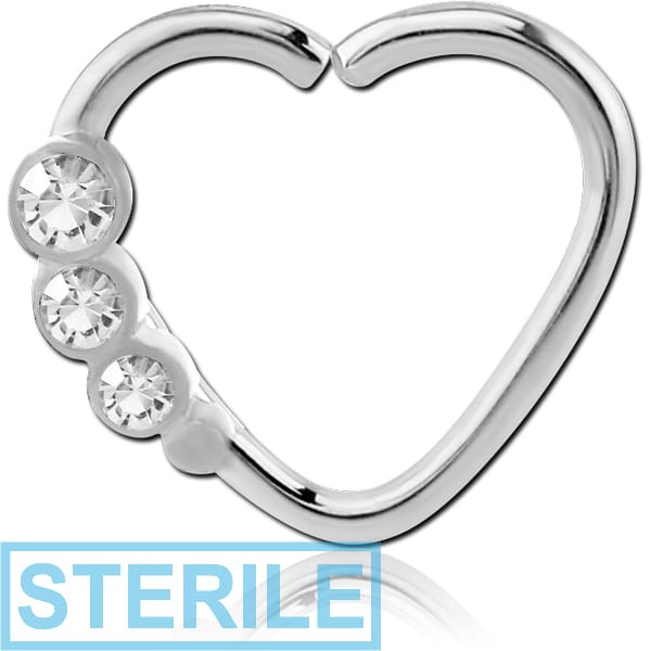 STERILE SURGICAL STEEL VALUE JEWELLED HEART OPEN SEAMLESS RING - RIGHT