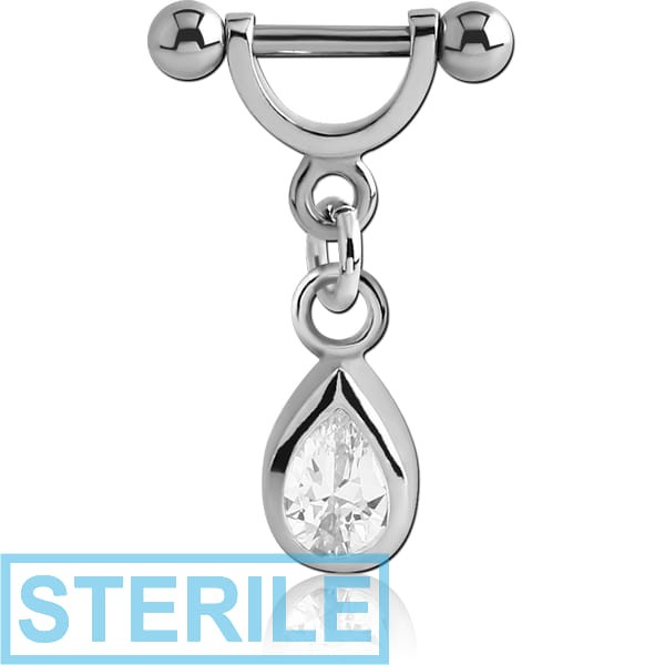 STERILE SURGICAL STEEL HELIX SHIELD WITH RHODIUM PLATED JEWELLED CHARM
