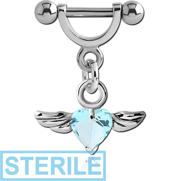 STERILE SURGICAL STEEL HELIX SHIELD WITH RHODIUM PLATED JEWELLED WING HEART CHARM