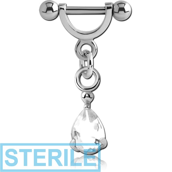 STERILE SURGICAL STEEL HELIX SHIELD WITH RHODIUM PLATED JEWELLED CHARM
