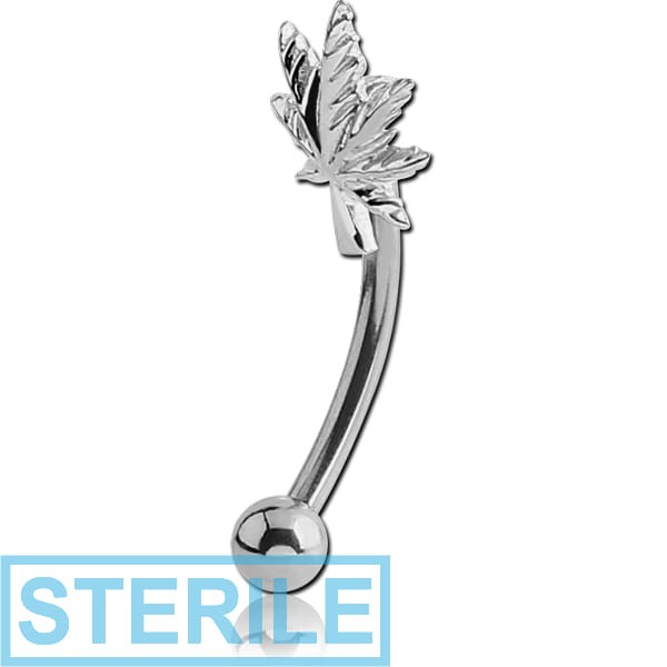 STERILE STERLING SILVER 925 HINGE CURVED MICRO BARBELL - POT LEAF