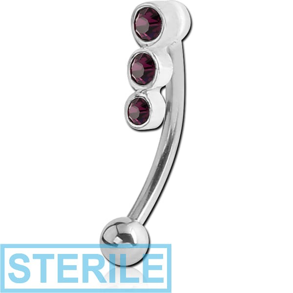 STERILE STERLING SILVER 925 TRIPLE JEWELLED HINGE CURVED MICRO BARBELL